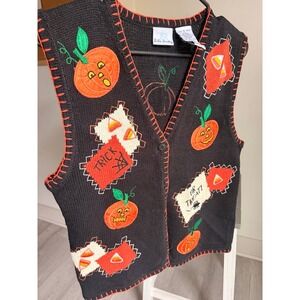 Me maws vintage Halloween spooky sweater vest women's small embroidered